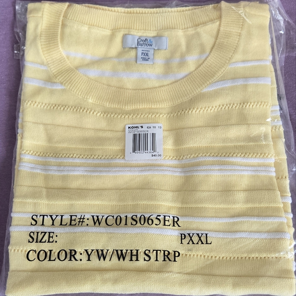 Croft & Barrow Yellow and White Striped Sweater